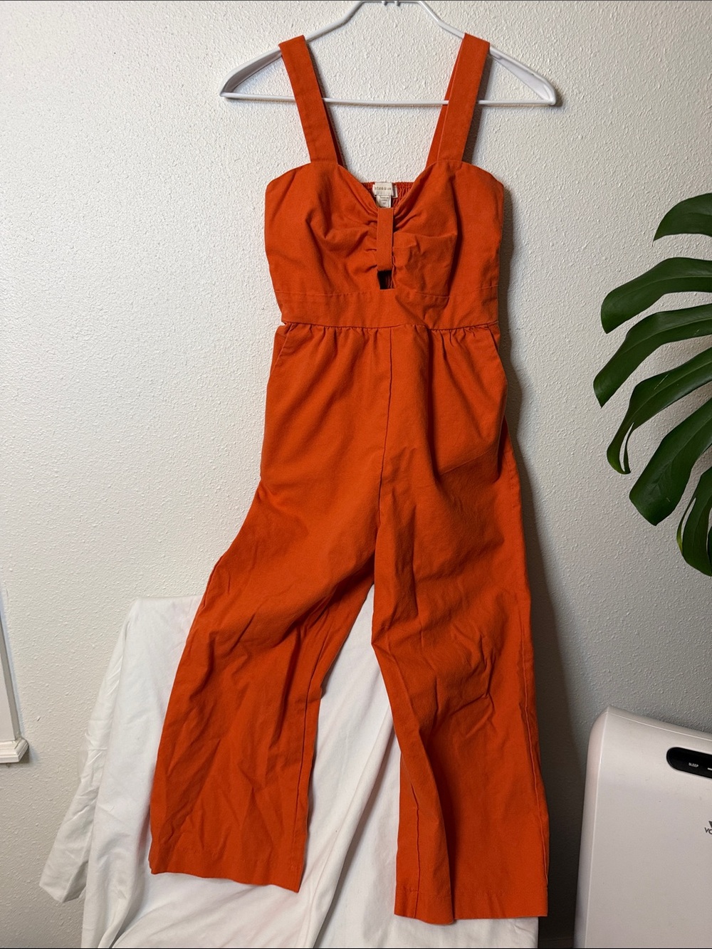 Sleeveless Orange Wide-Leg Jumpsuit with Square Neck